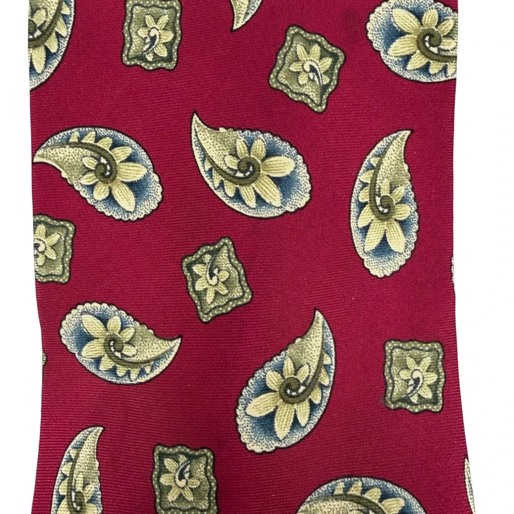 Vtg Oscar de la Renta Couture Collection Silk Tie Burgundy Paisley Medallion USA
